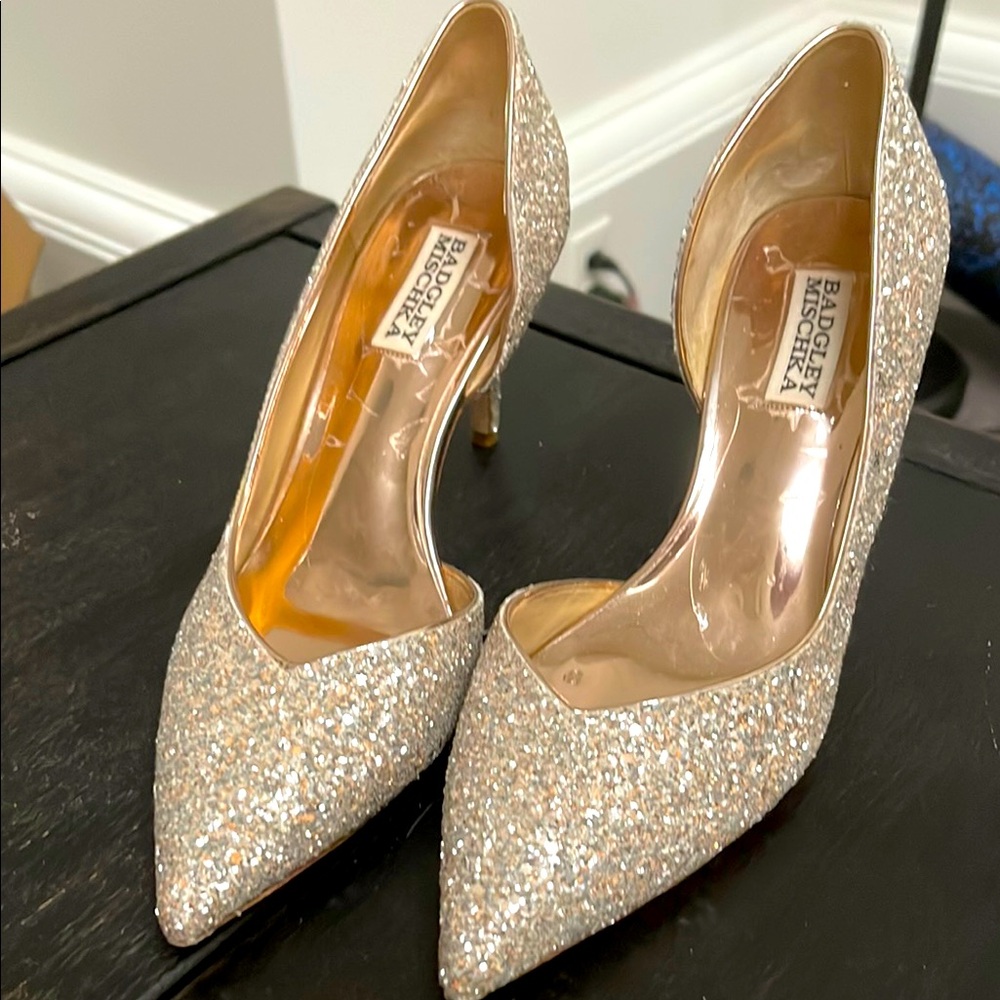 Badgley Mischka Silver Glitter Heels